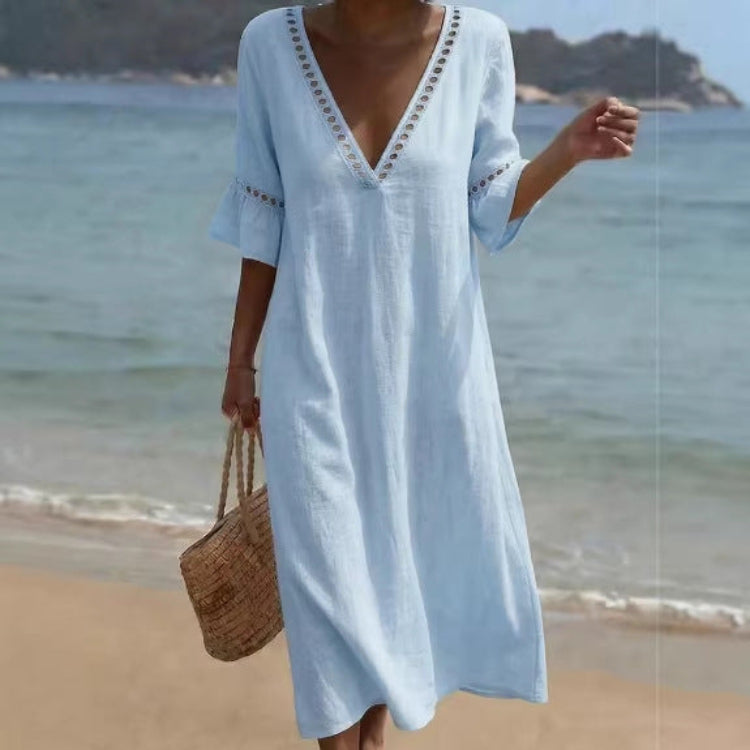 Cotton-Linen Lace V-neck Dress