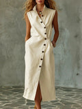 Slim-fit Elegant Single-breasted Dress