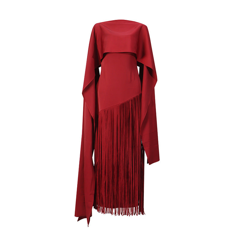 Fringe Cloak-Style Long Dress