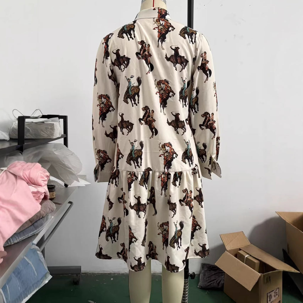 Printed Long-Sleeve Dress