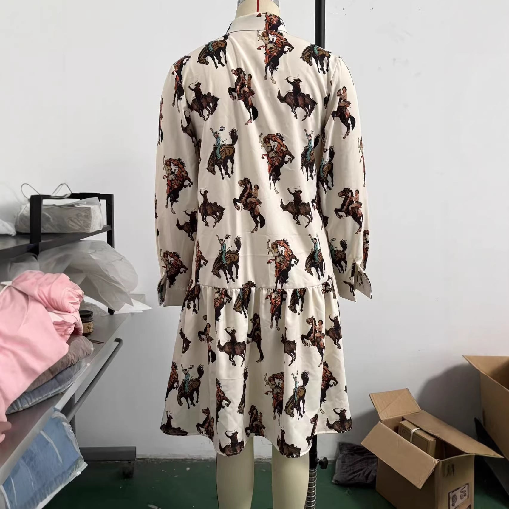 Printed Long-Sleeve Dress