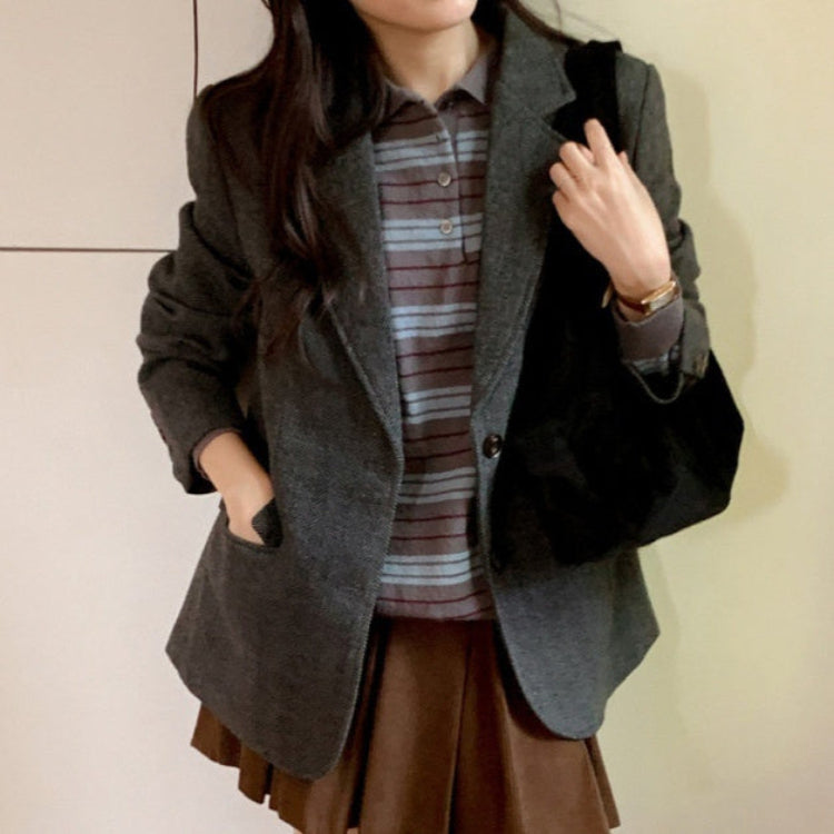 Retro Tweed Suit Single Breasted Coat