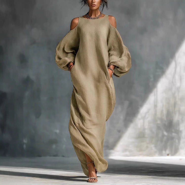Long-sleeve Off-shoulder Midi Dress