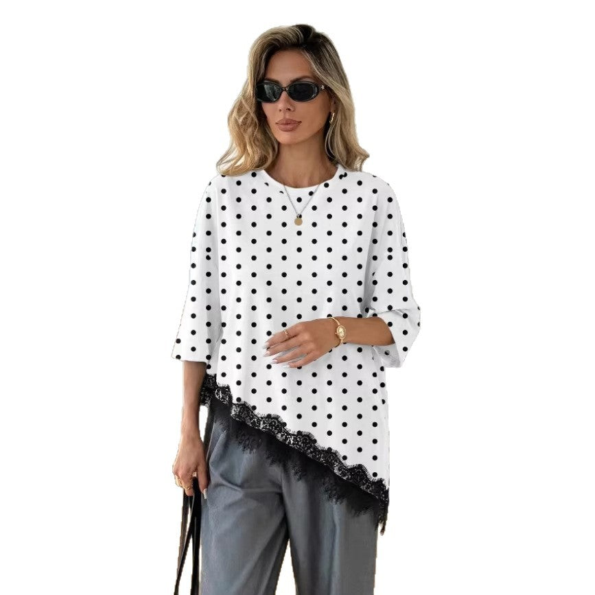 Asymmetric Lace-panel T-shirt