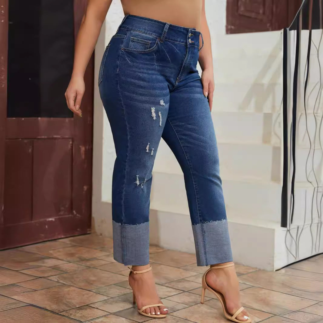 Straight-Leg Ripped Stretch Jeans