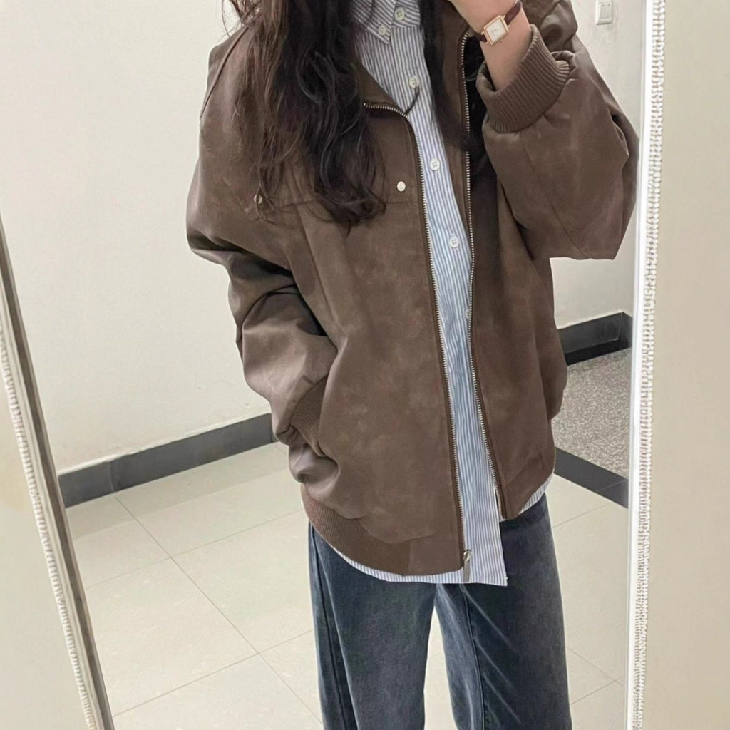 Retro Brown Square-Neck Coat