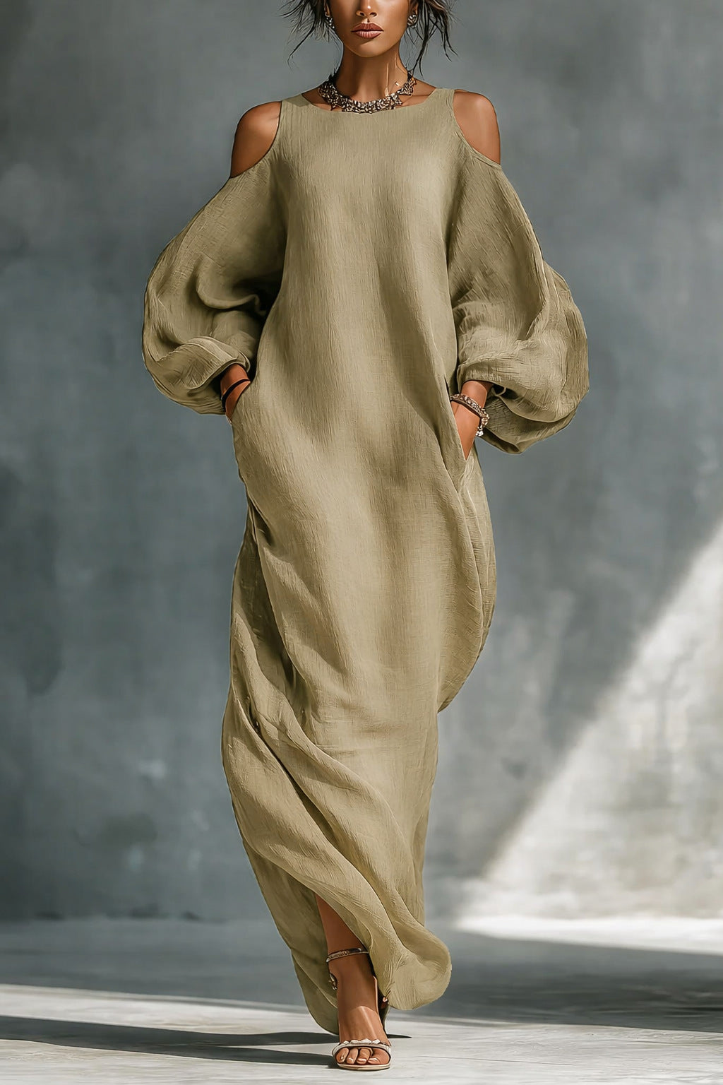 Long-sleeve Off-shoulder Midi Dress