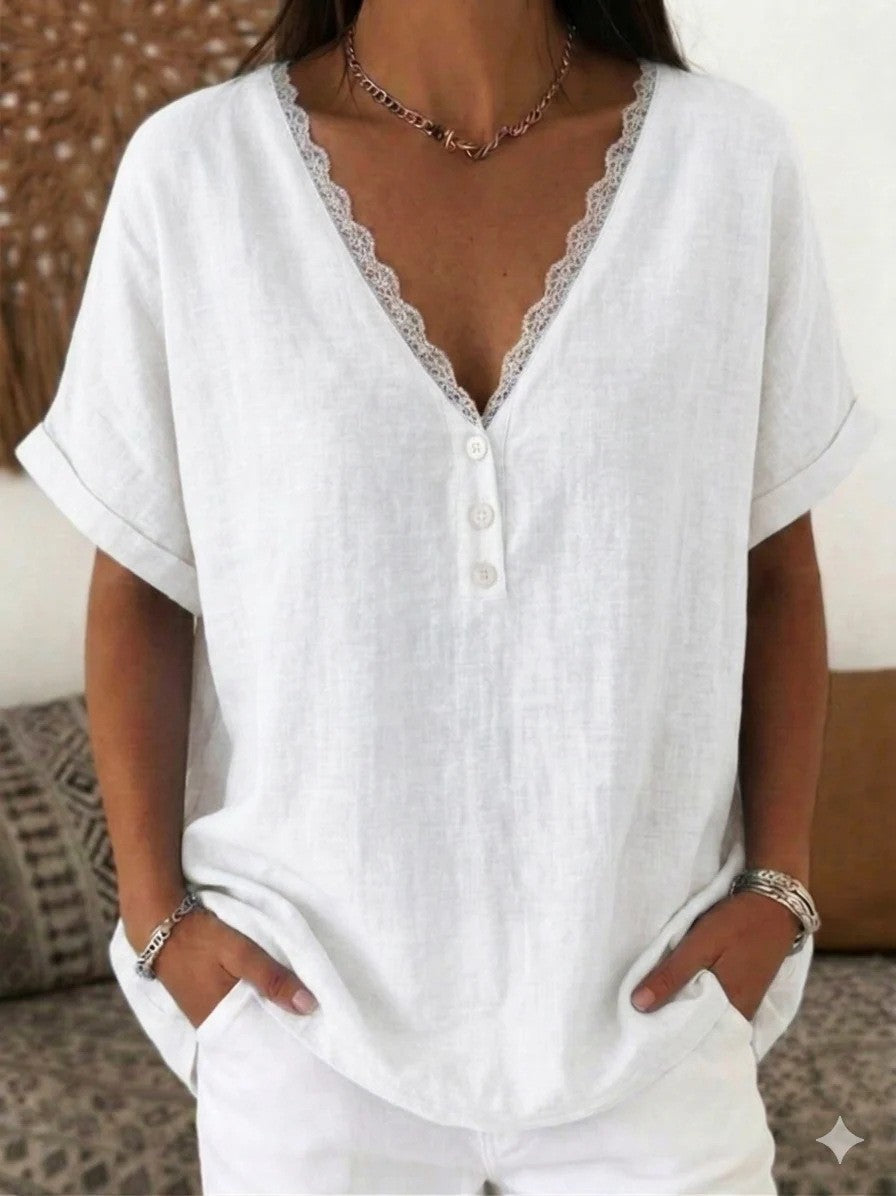 Lace-trimmed Collar Short Sleeves