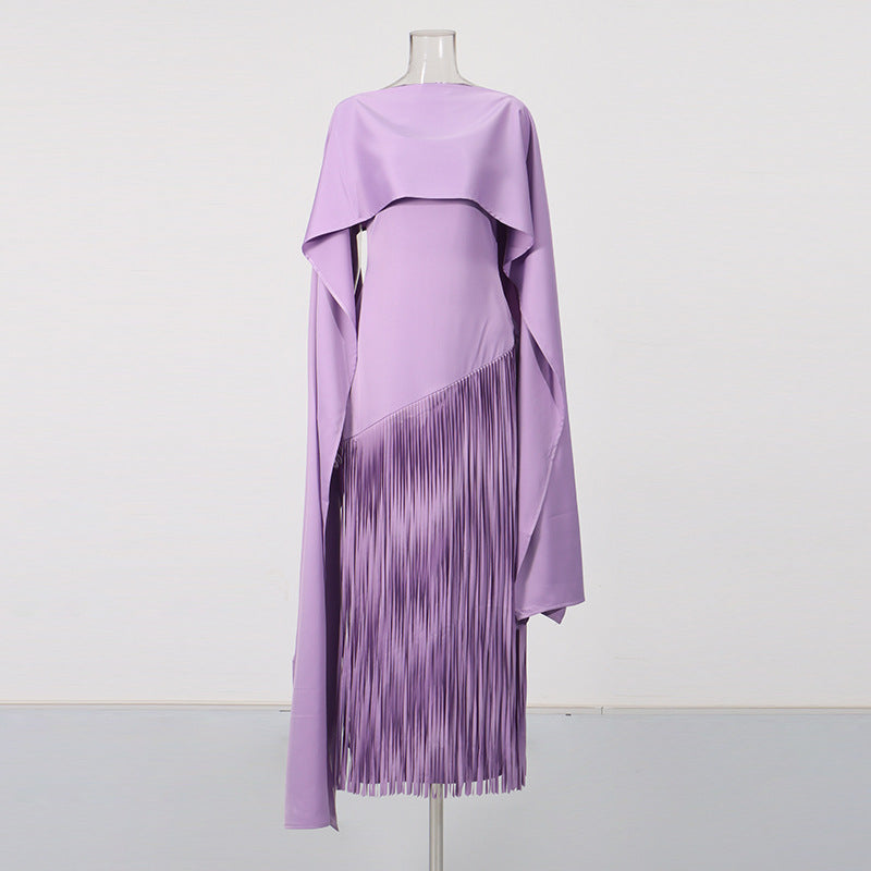 Fringe Cloak-Style Long Dress