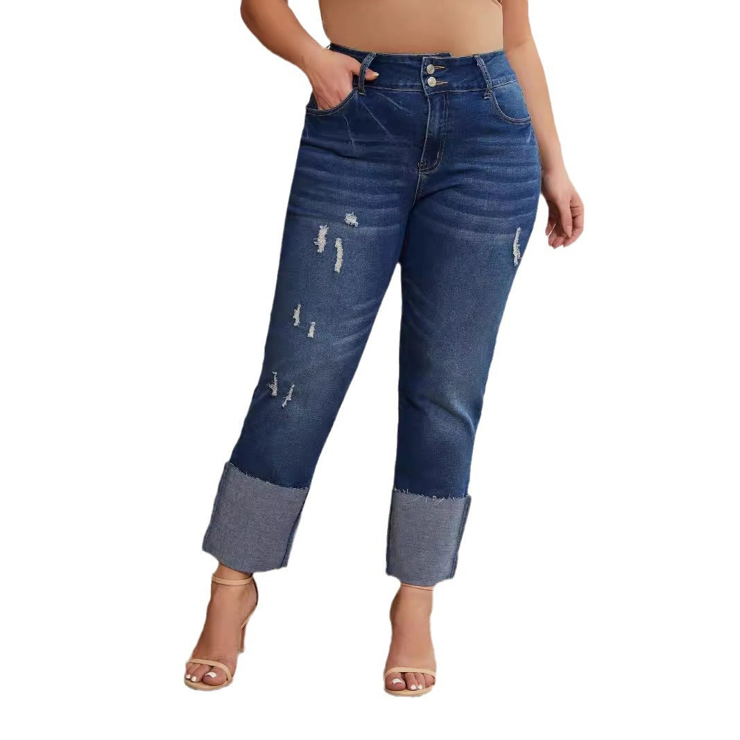 Straight-Leg Ripped Stretch Jeans
