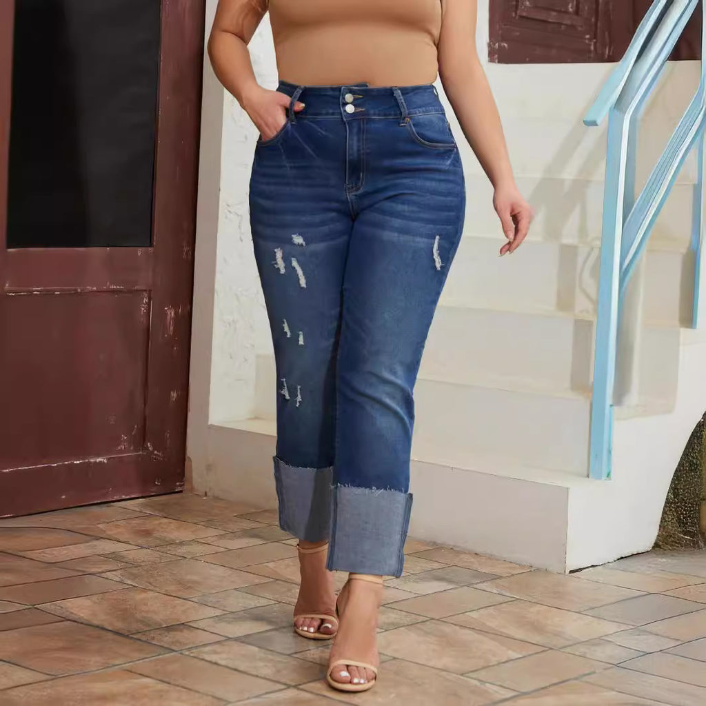Straight-Leg Ripped Stretch Jeans