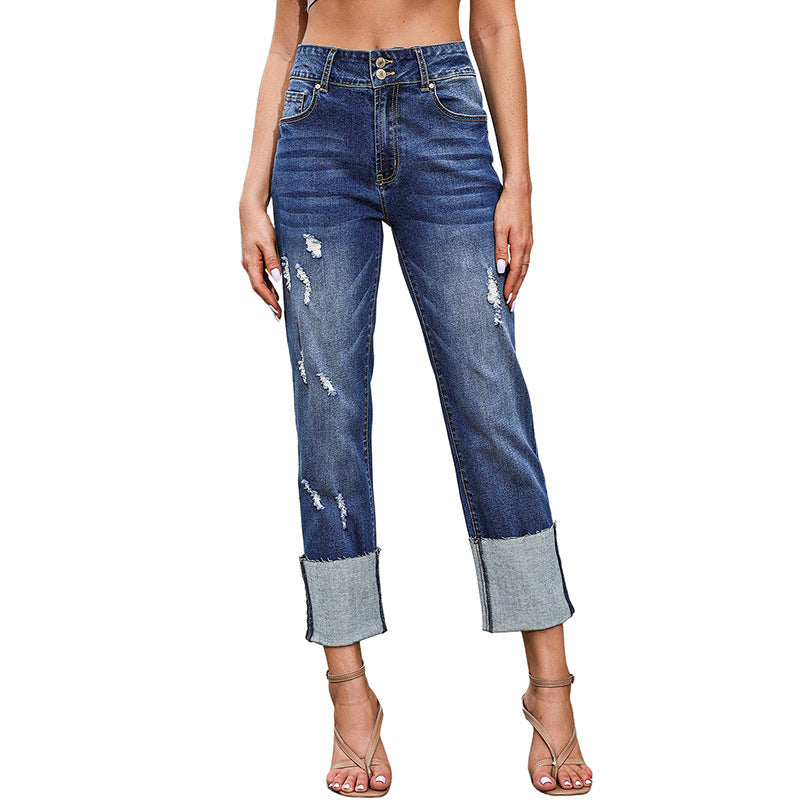 Ankle-bite Ripped Cropped Pants