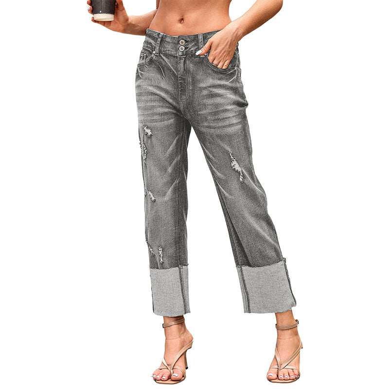 Ankle-bite Ripped Cropped Pants