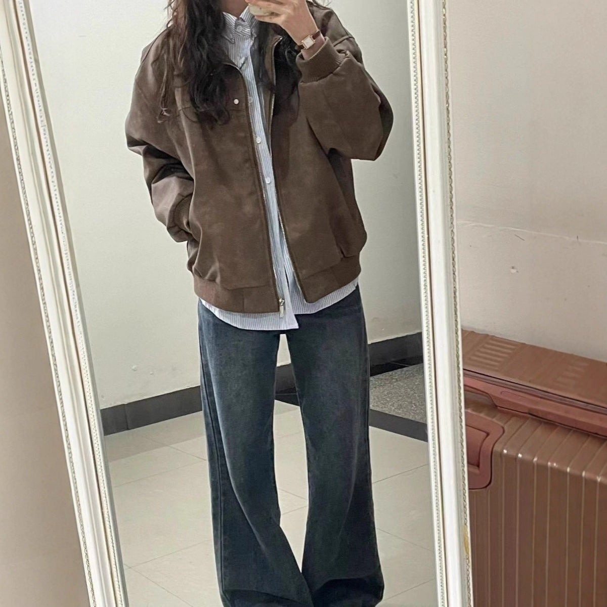 Retro Brown Square-Neck Coat