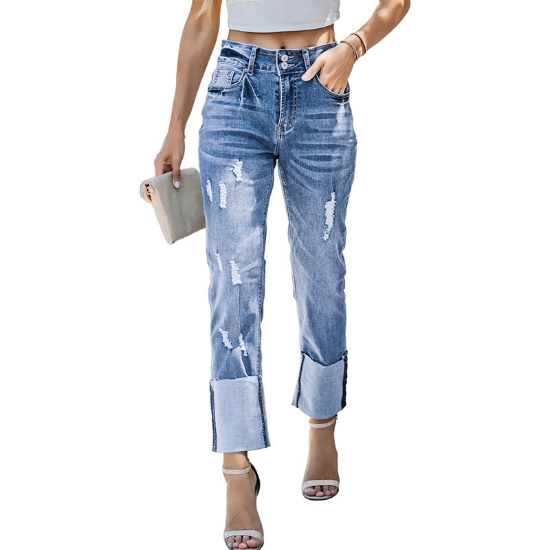 Ankle-bite Ripped Cropped Pants