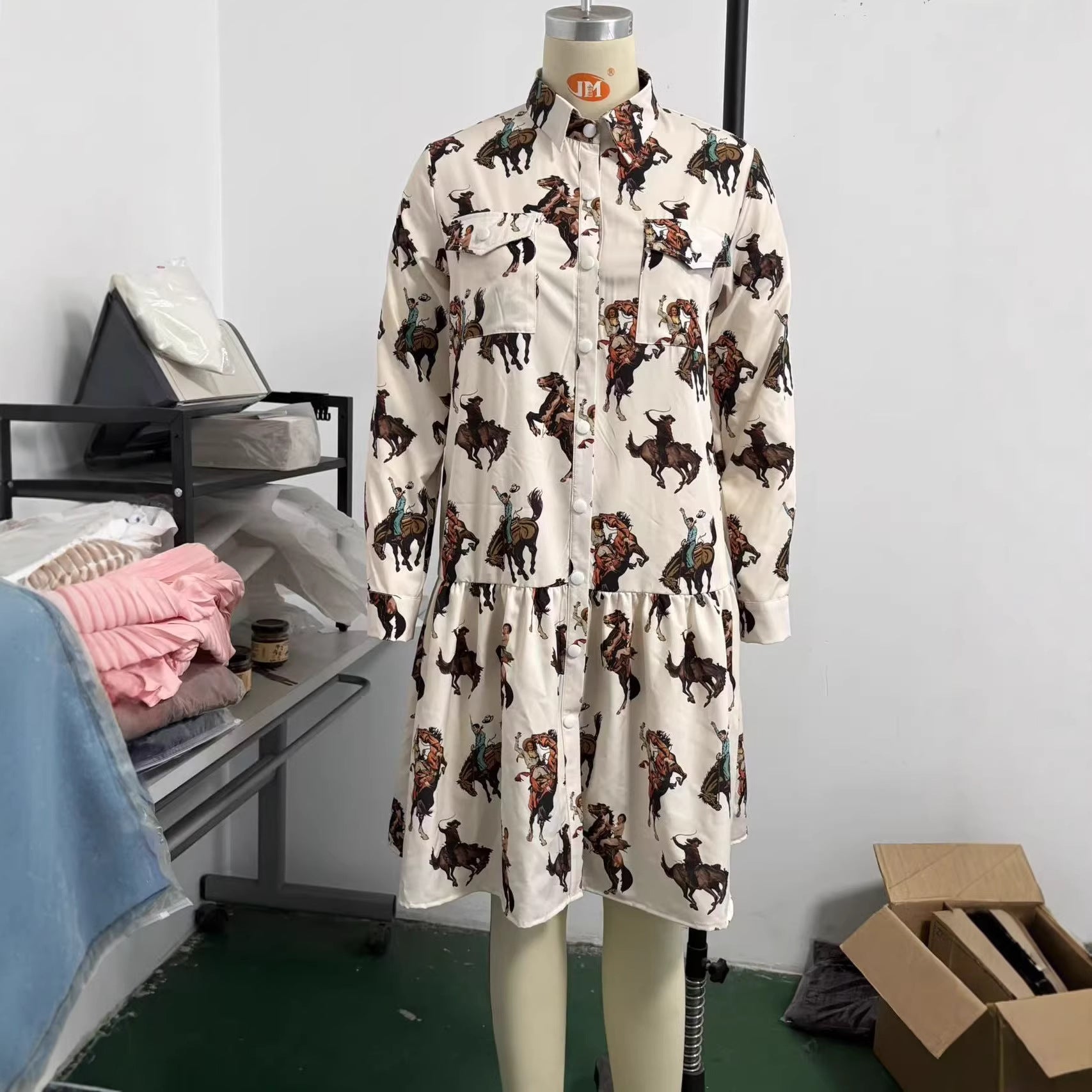 Printed Long-Sleeve Dress