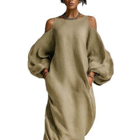 Long-sleeve Off-shoulder Midi Dress