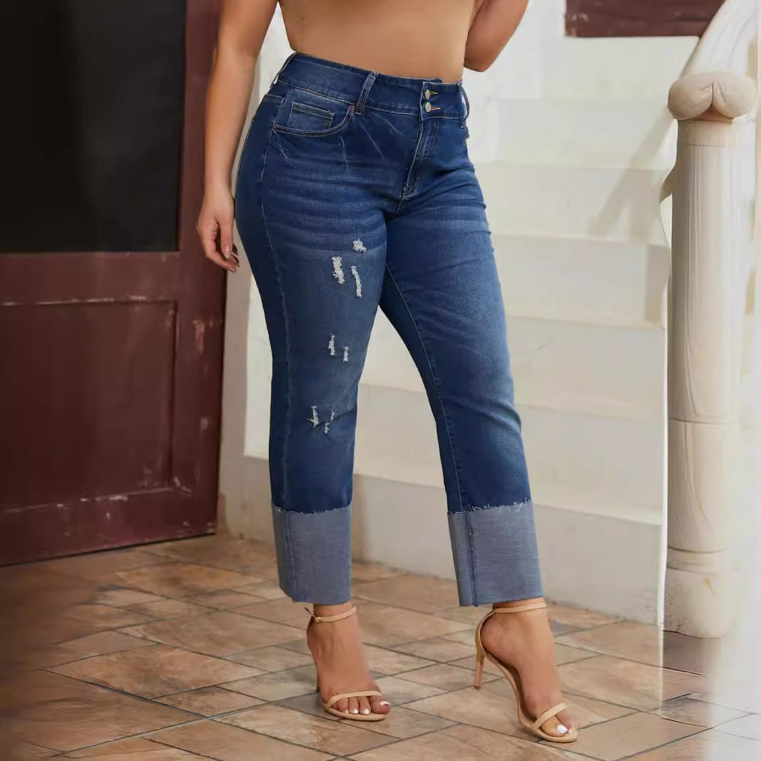 Straight-Leg Ripped Stretch Jeans