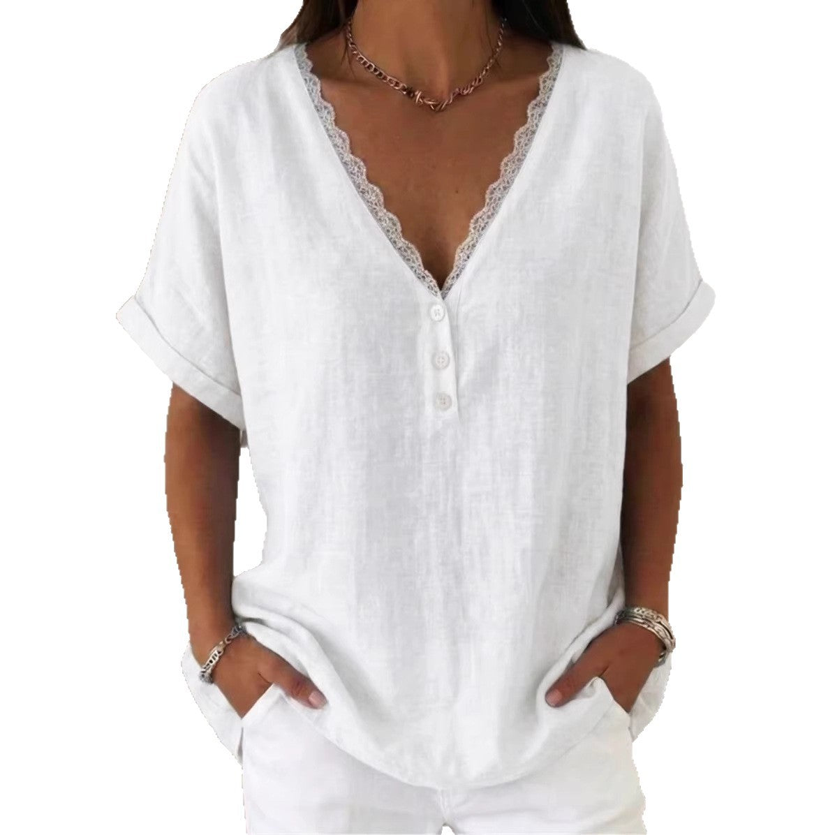 Lace-trimmed Collar Short Sleeves
