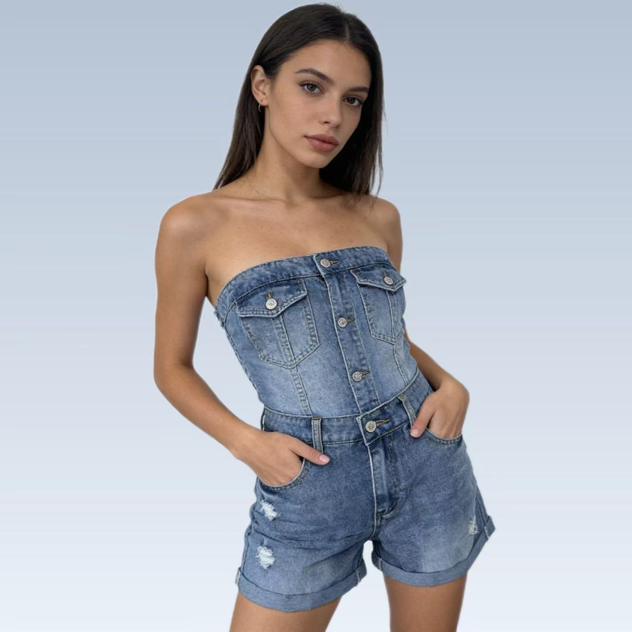 Distressed Womens Denim Shorts