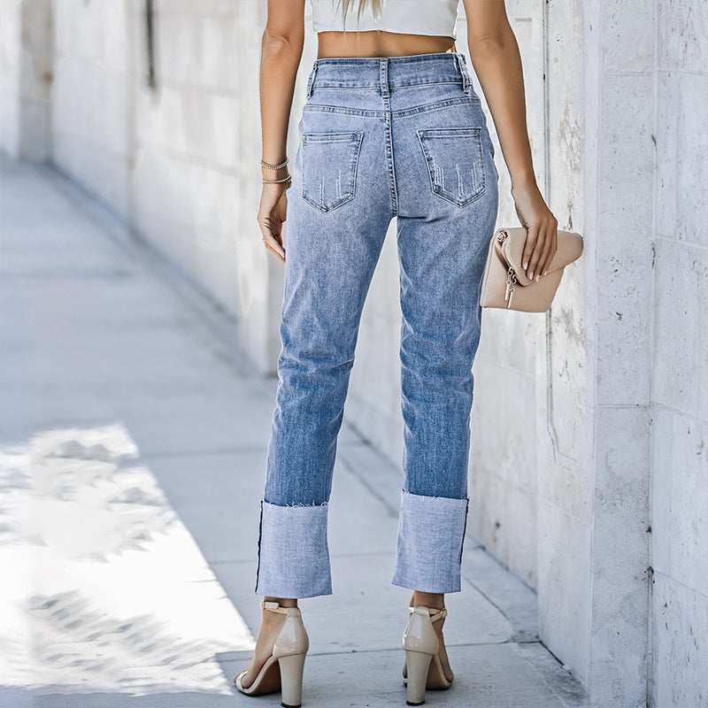 Ankle-bite Ripped Cropped Pants