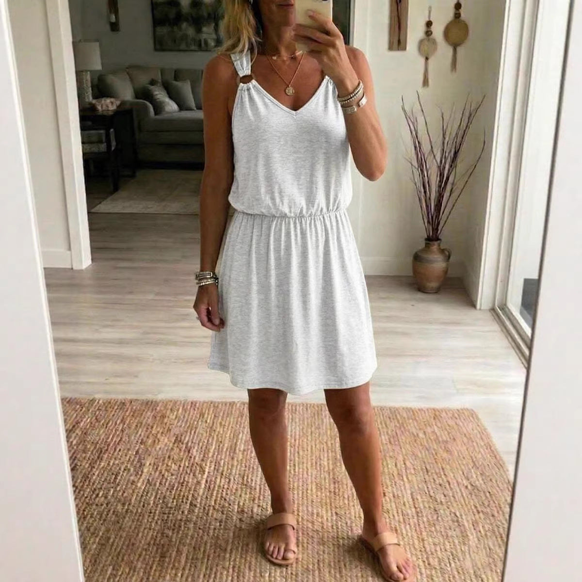 V-Neck Slip Casual Dress