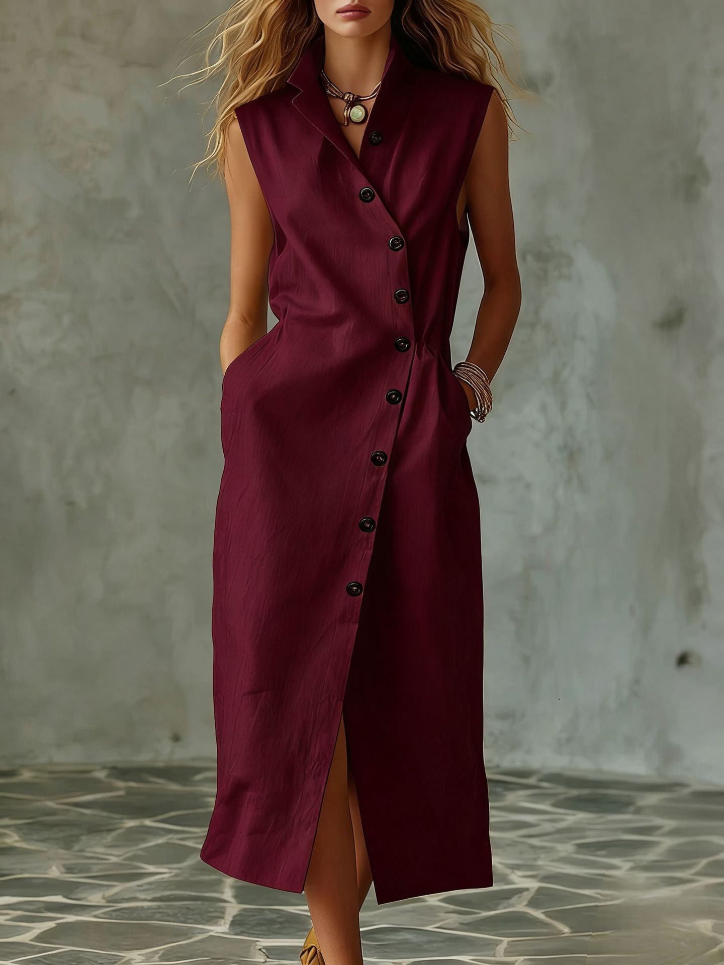 Slim-fit Elegant Single-breasted Dress