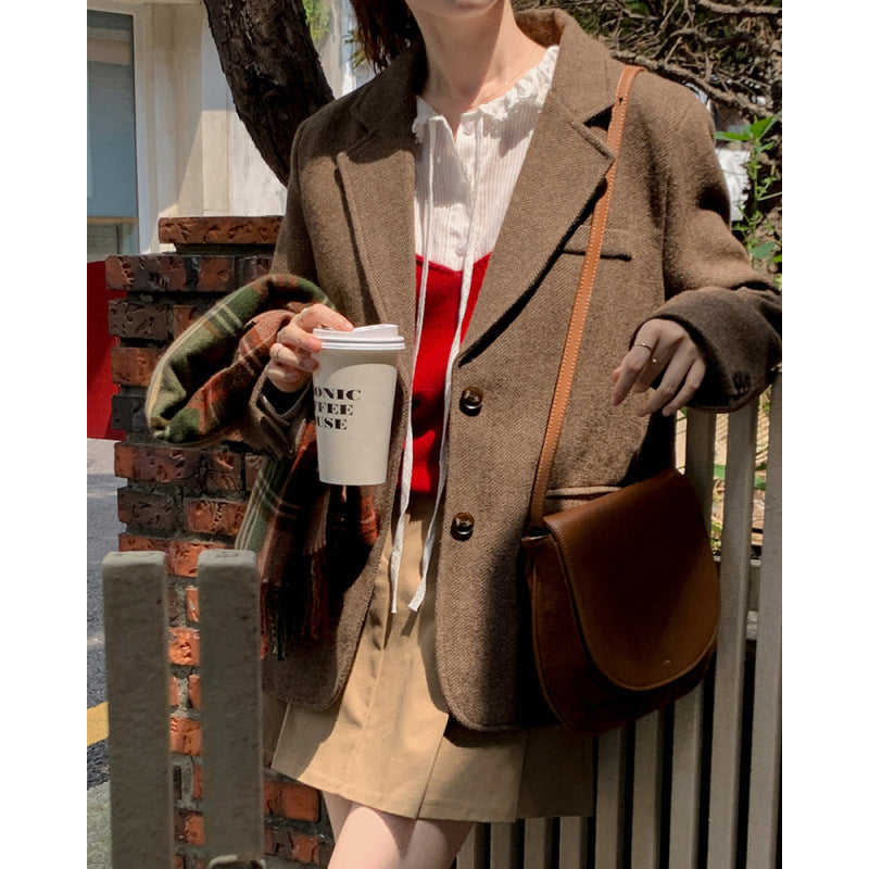 Retro Tweed Suit Single Breasted Coat
