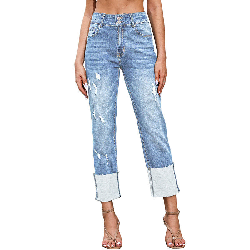 Ankle-bite Ripped Cropped Pants