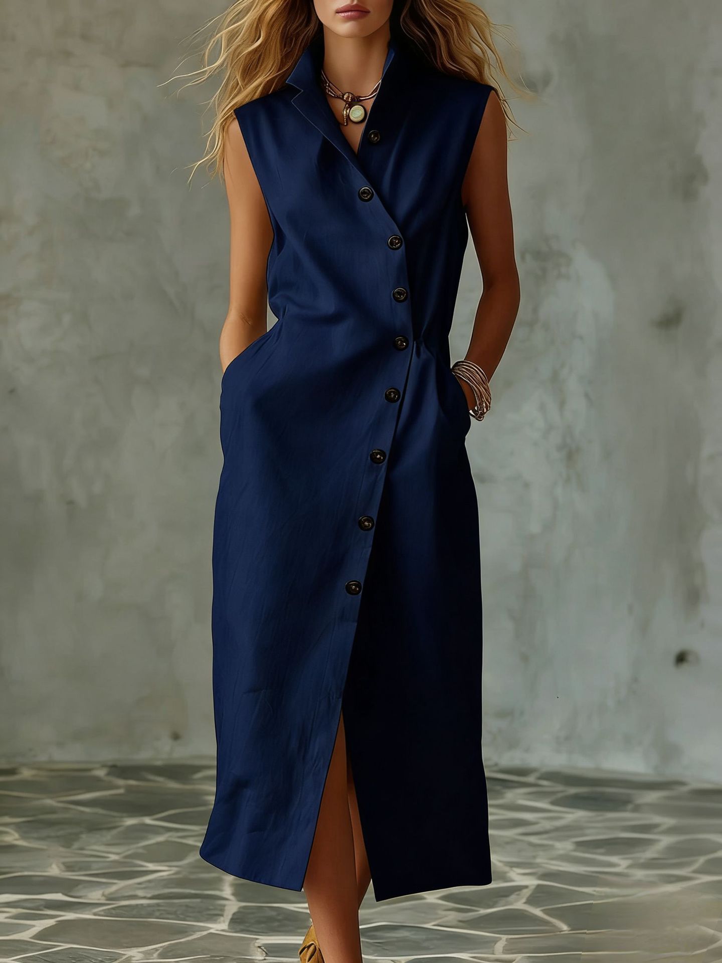 Slim-fit Elegant Single-breasted Dress