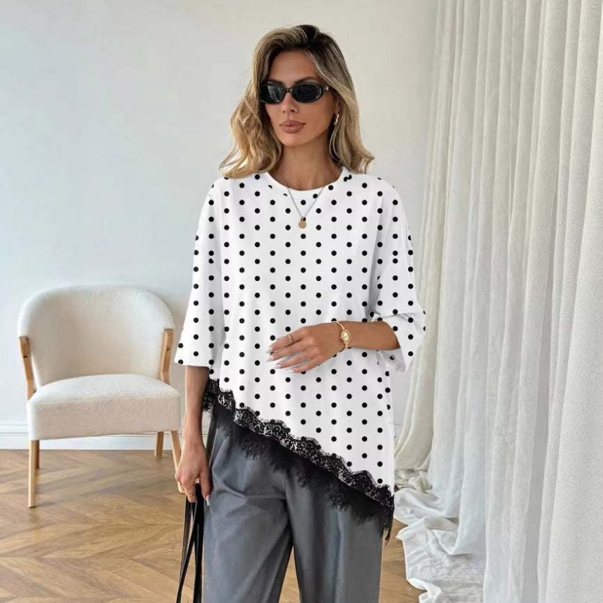 Asymmetric Lace-panel T-shirt