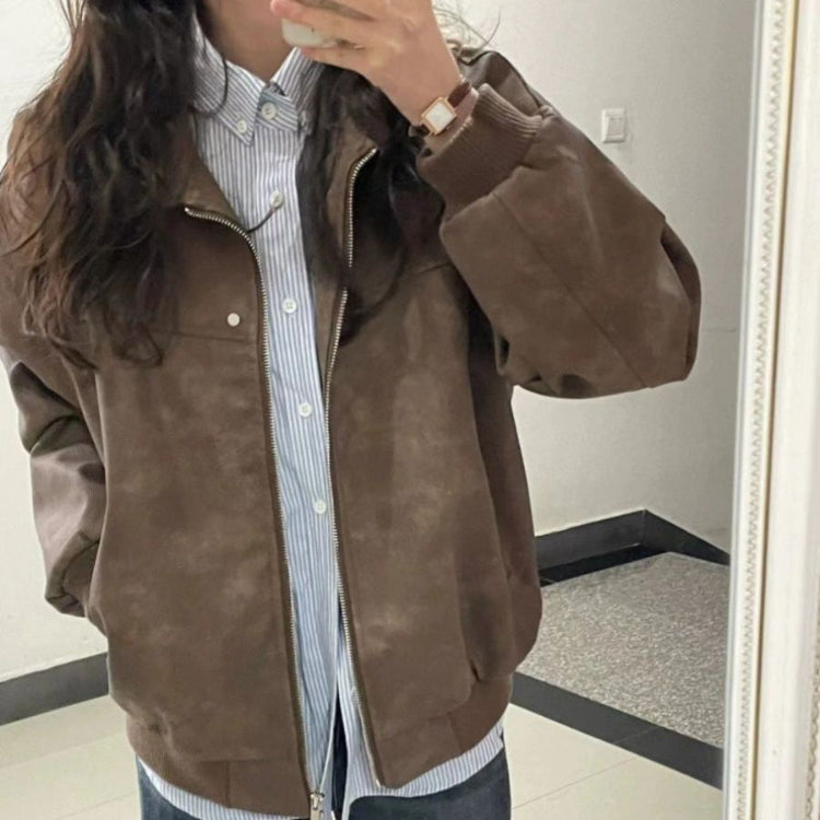 Retro Brown Square-Neck Coat