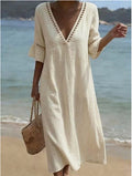 Cotton-Linen Lace V-neck Dress