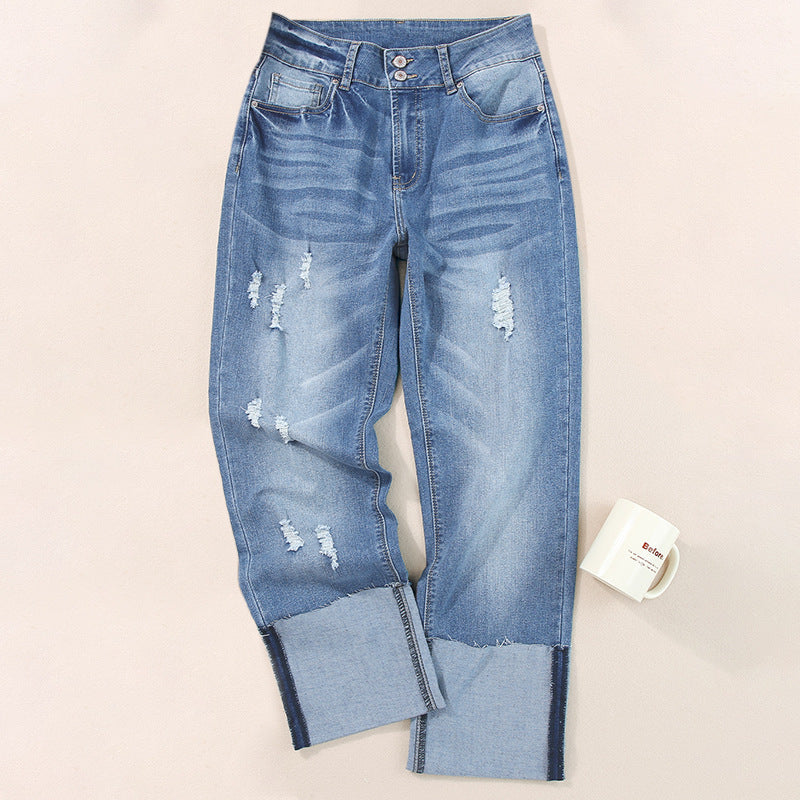 Ankle-bite Ripped Cropped Pants