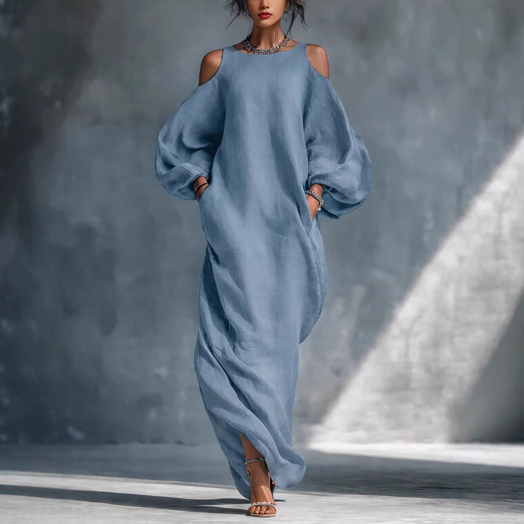 Long-sleeve Off-shoulder Midi Dress