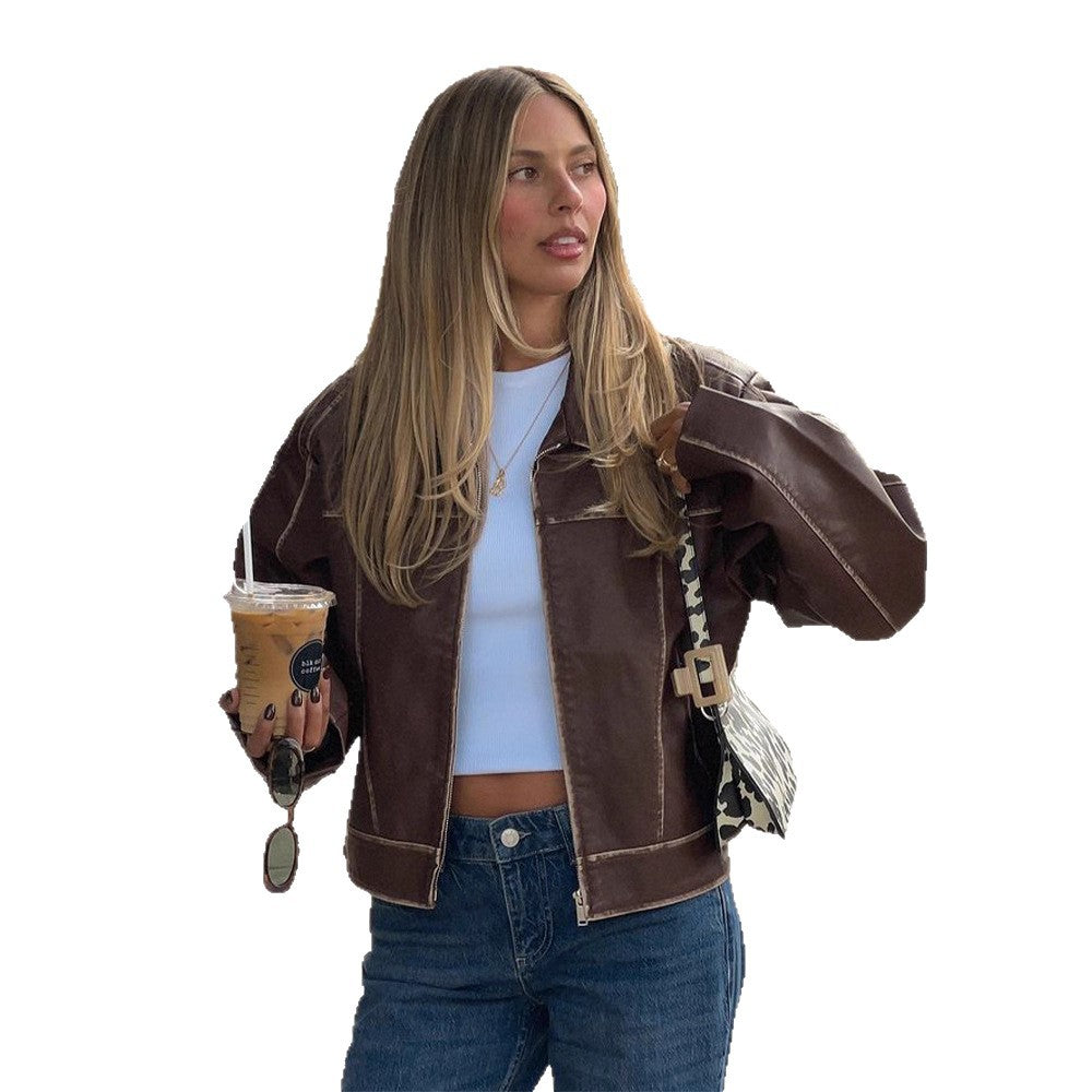 Lapel Zip-up Jacket Coat