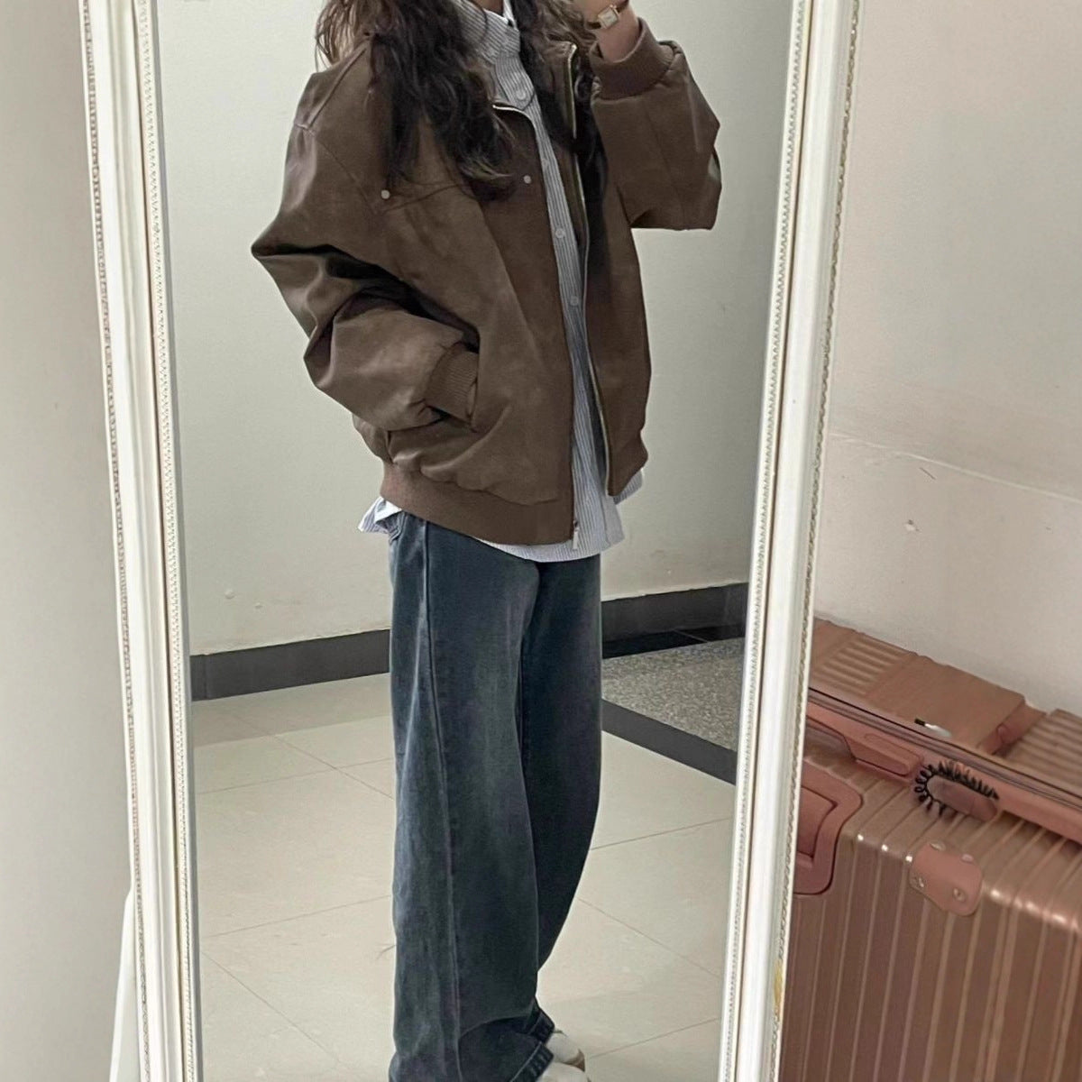 Retro Brown Square-Neck Coat