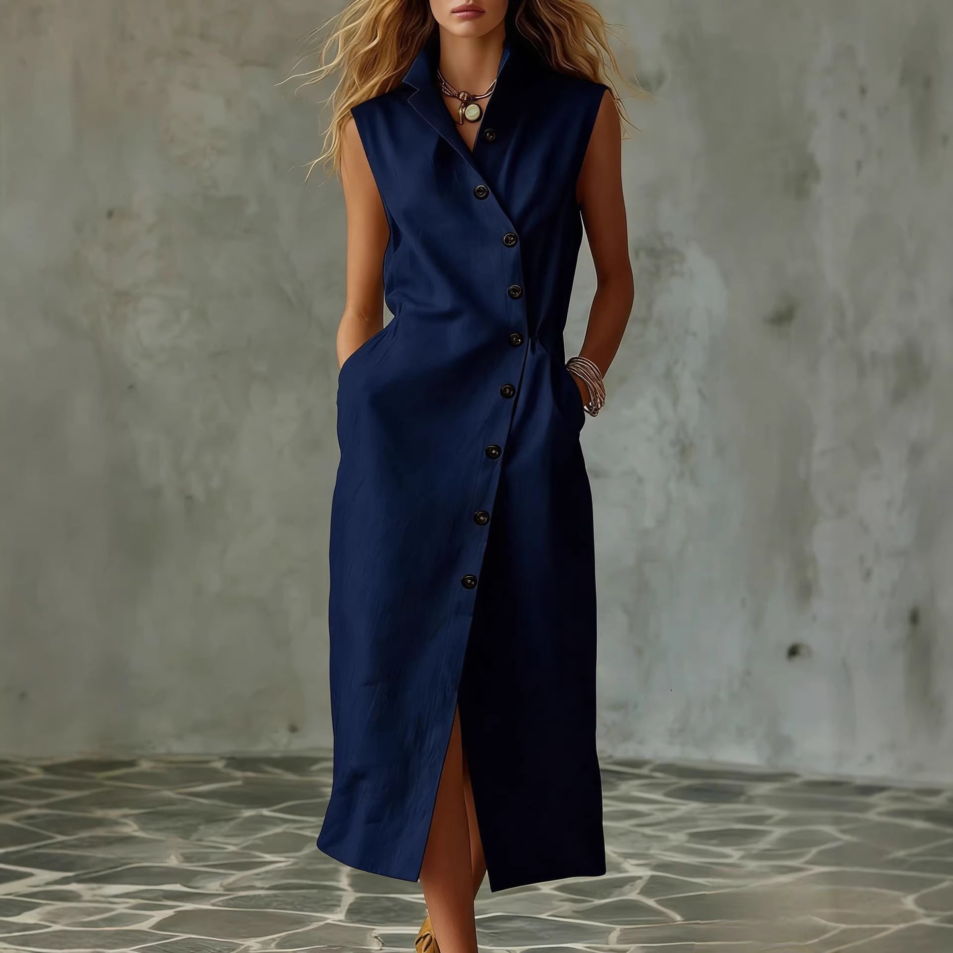 Slim-fit Elegant Single-breasted Dress