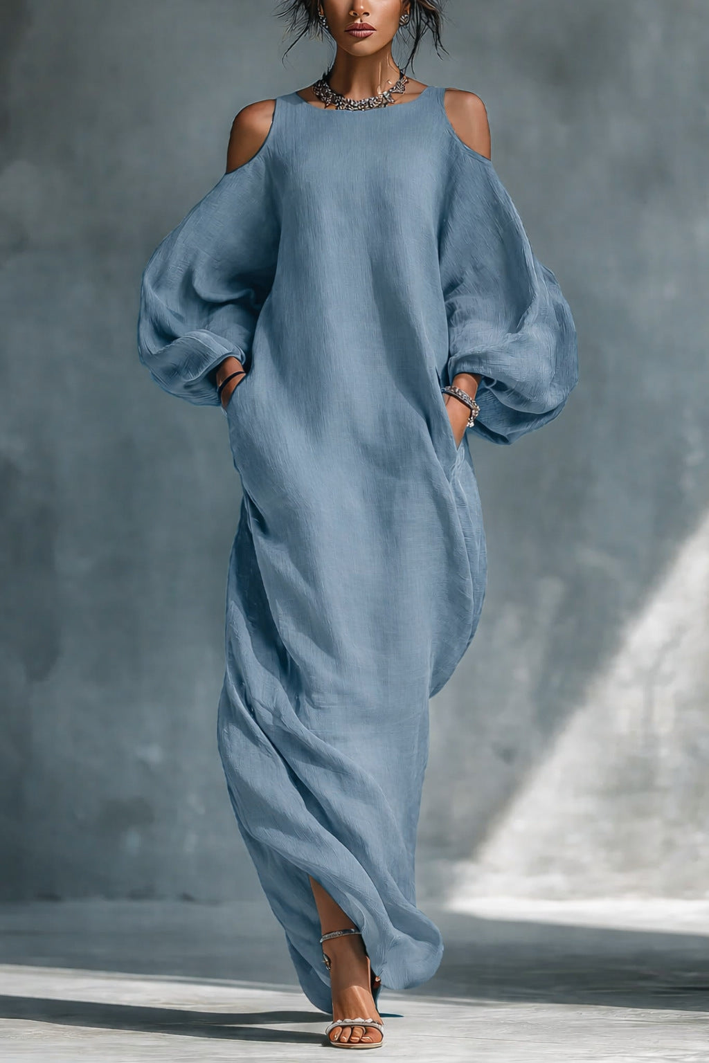 Long-sleeve Off-shoulder Midi Dress
