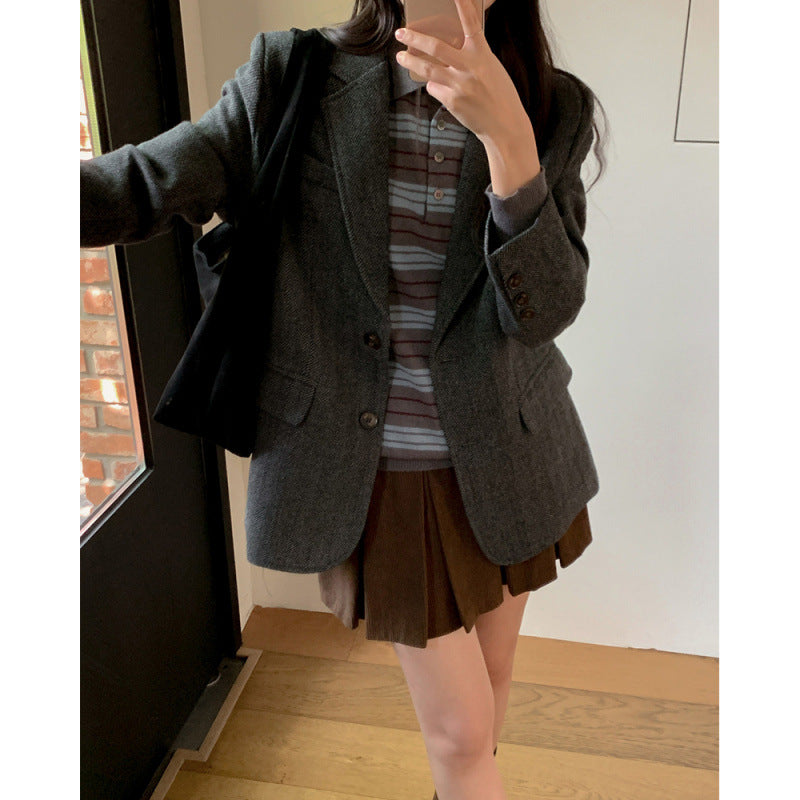 Retro Tweed Suit Single Breasted Coat