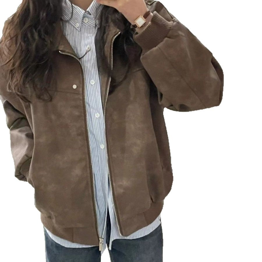 Retro Brown Square-Neck Coat