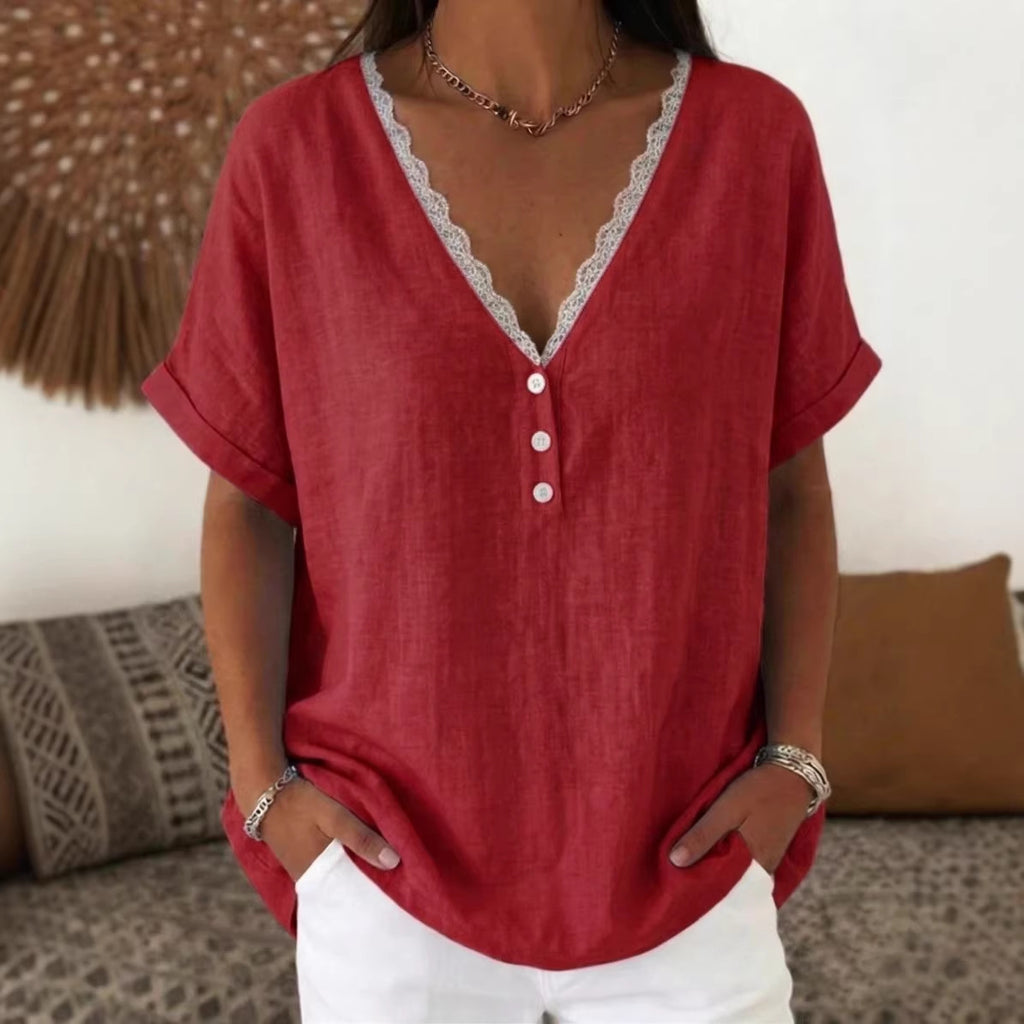 Lace-trimmed Collar Short Sleeves