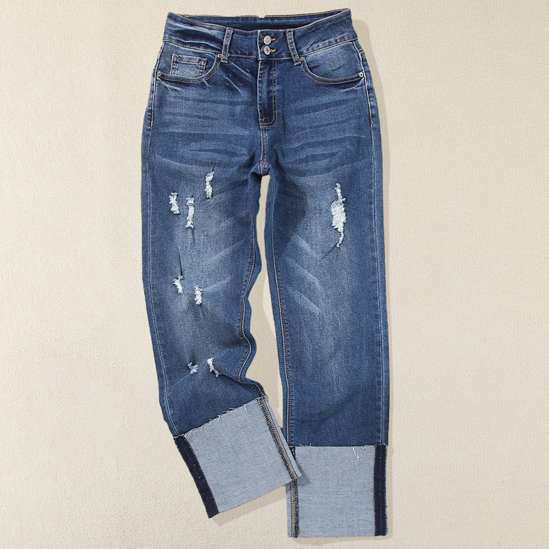 Ankle-bite Ripped Cropped Pants