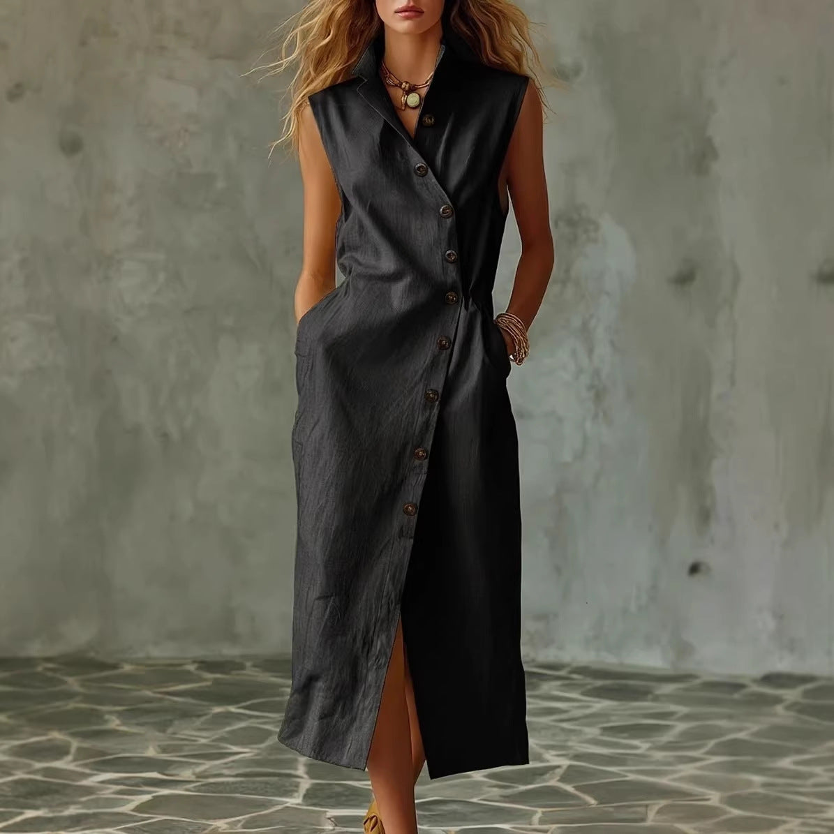 Slim-fit Elegant Single-breasted Dress
