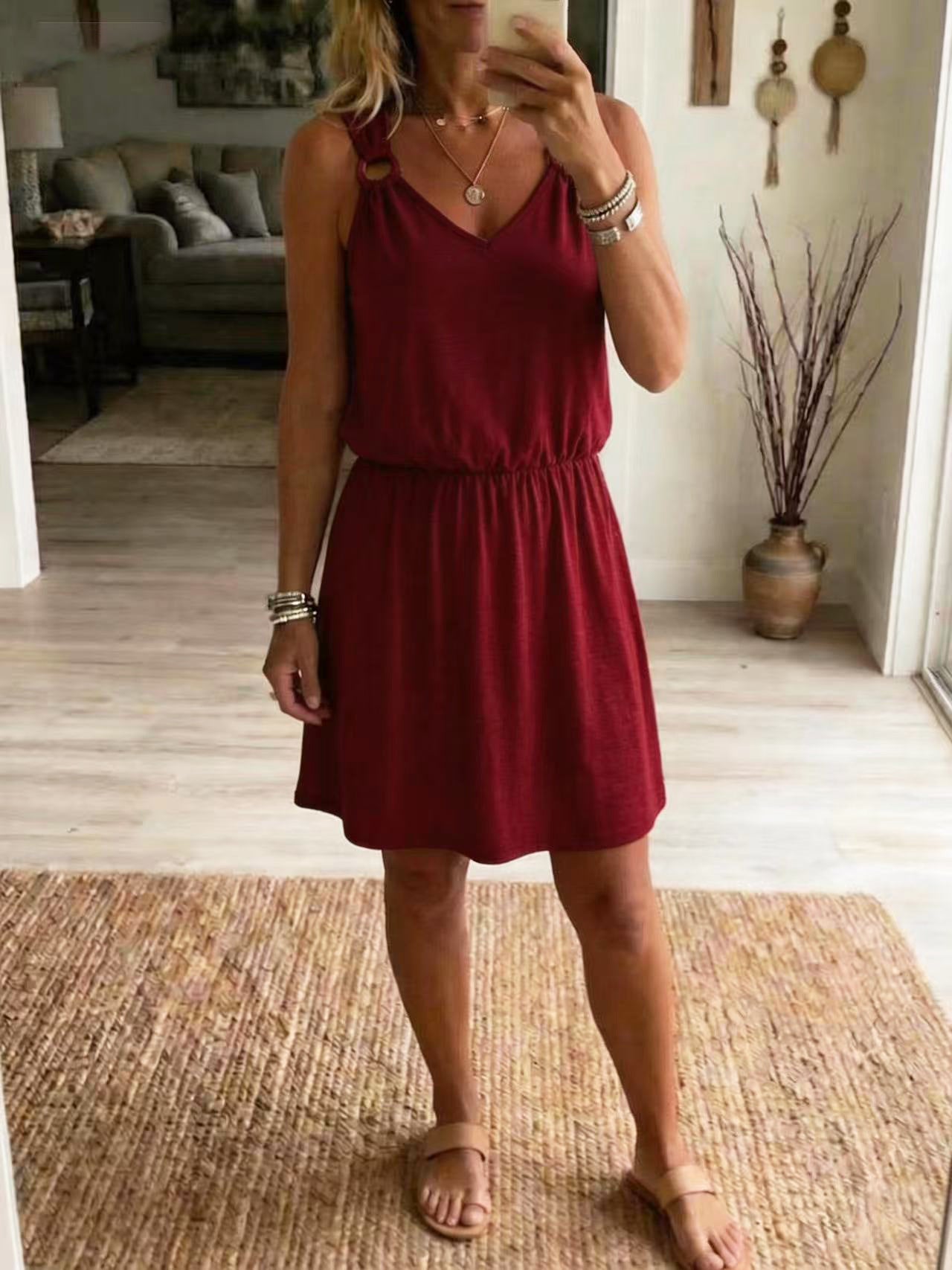V-Neck Slip Casual Dress