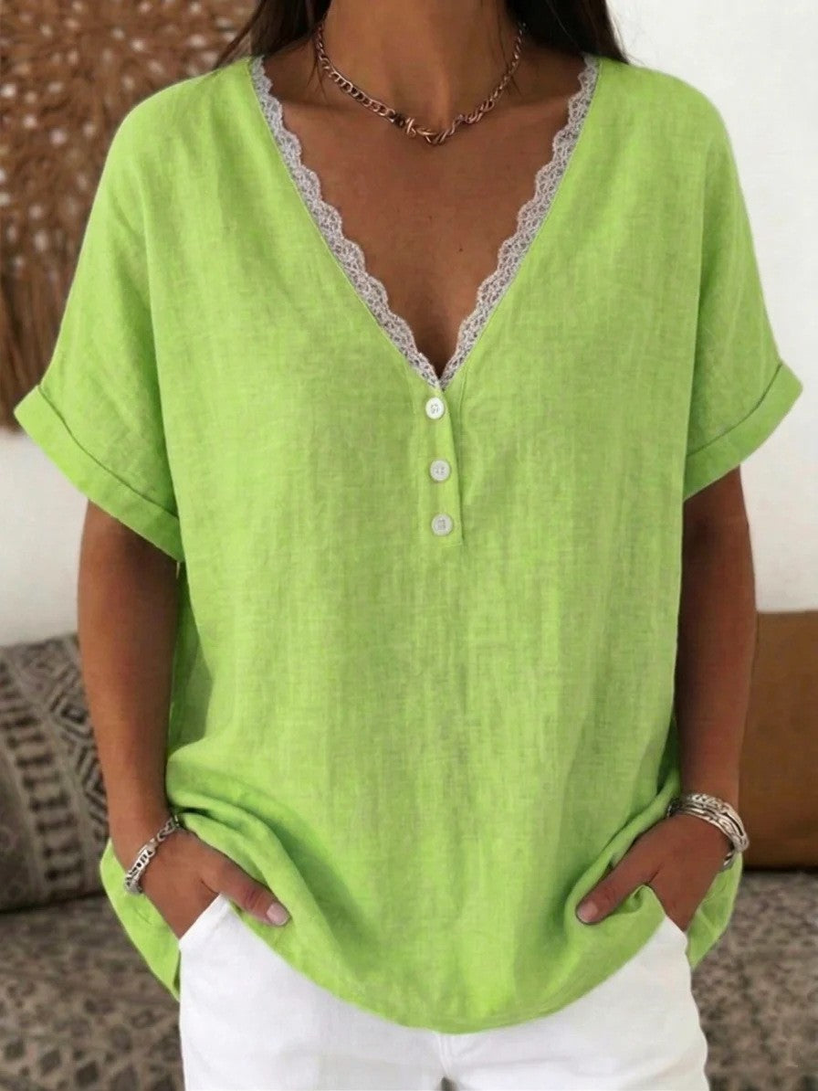 Lace-trimmed Collar Short Sleeves