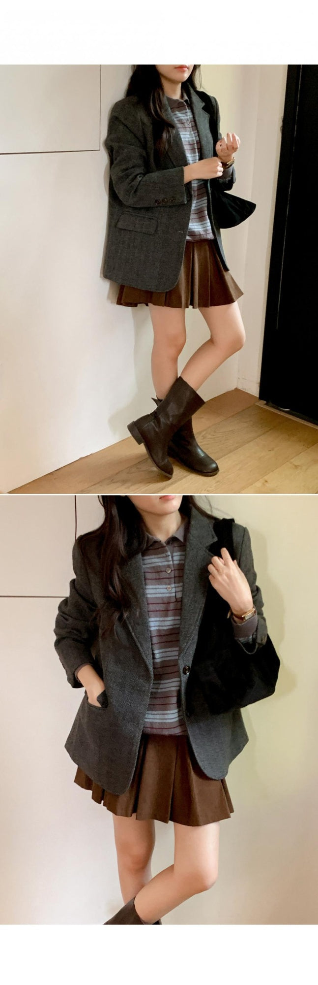 Retro Tweed Suit Single Breasted Coat
