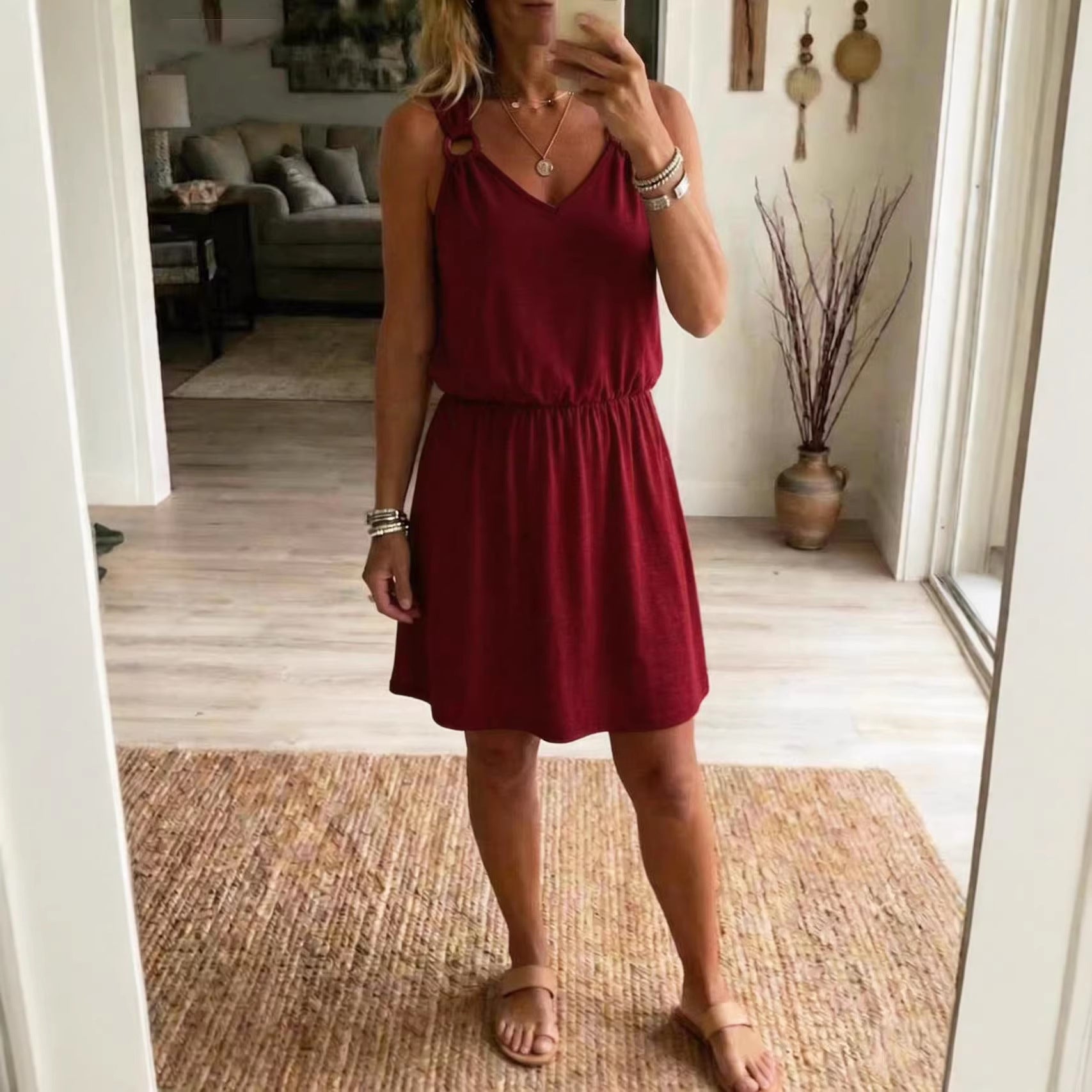 V-Neck Slip Casual Dress